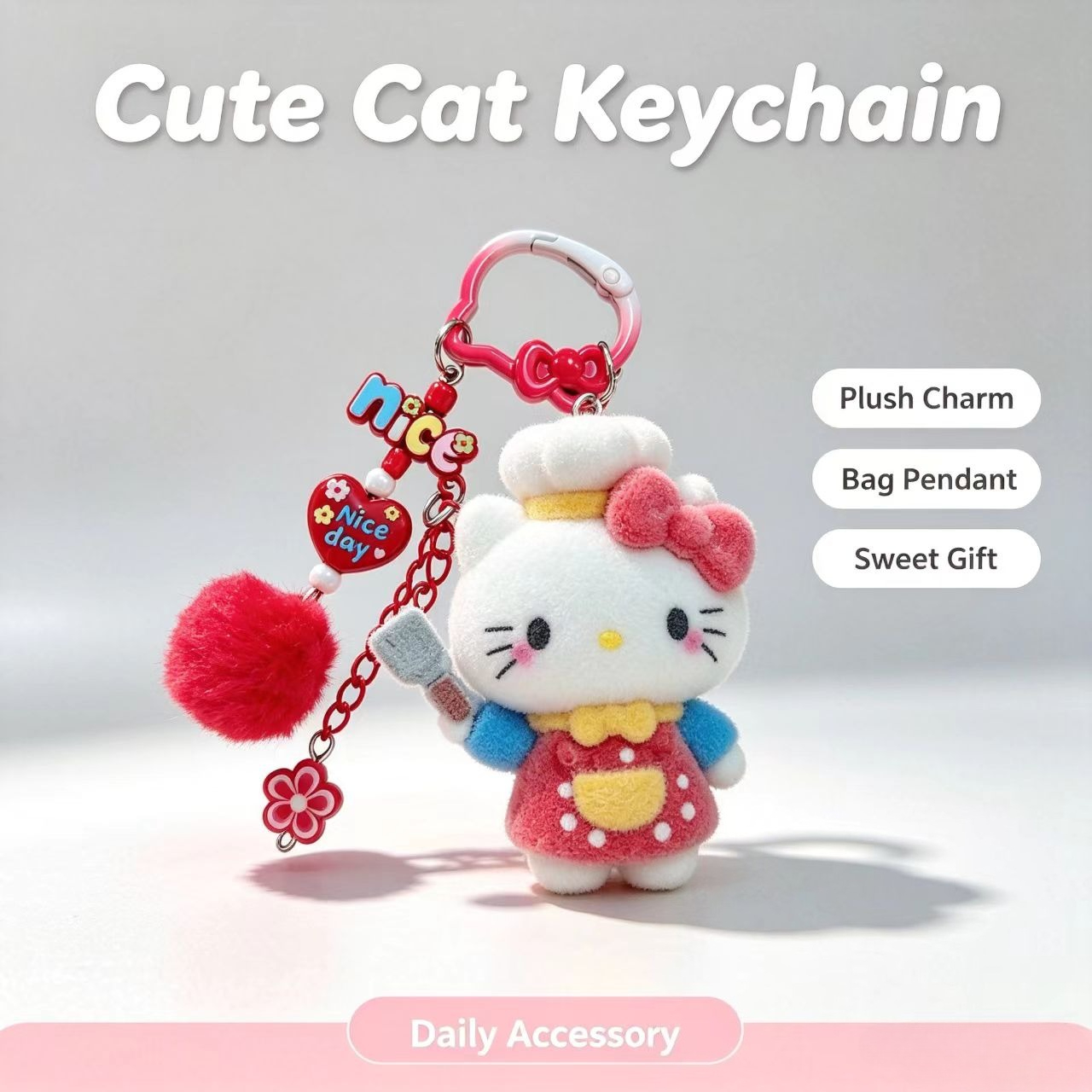 Women Accessories Bag - Fashion Flocked Cat Keychain Cute Chef