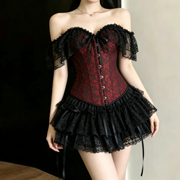 Y2k Dark Gothic Lace Corset Se - đánh giá và giá Layered Necklace Set